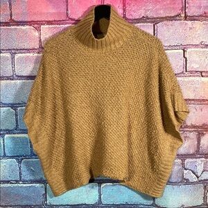 Lou & Grey Tan Mock Neck Poncho Sweater Knit Pullover Oversized Fit XS/S